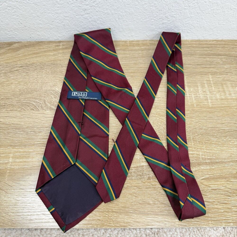 Polo Ralph Lauren Dark Red Repp Stripe Silk Tie Handmade USA Made 57" L | 4" W - Picture 7 of 16